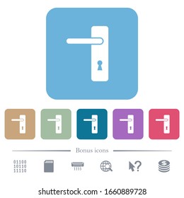 Left handed simple door handle white flat icons on color rounded square backgrounds. 6 bonus icons included