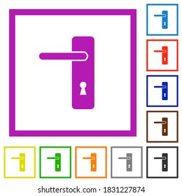 Left handed simple door handle flat color icons in square frames on white background