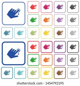 Left handed slide down gesture color flat icons in rounded square frames. Thin and thick versions included.