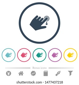 Left handed slide down gesture flat color icons in round outlines. 6 bonus icons included.