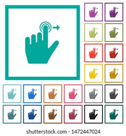 Left handed slide right gesture flat color icons with quadrant frames on white background
