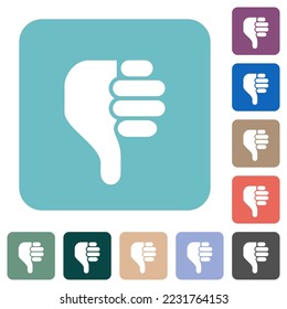 left handed thumbs down solid white flat icons on color rounded square backgrounds