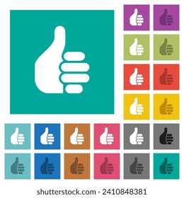 Linkshänder halten solide mehrfarbige Flachsymbole auf einfarbigem Hintergrund auf. Weiße und dunklere Icon-Variationen für Hover oder aktive Effekte.