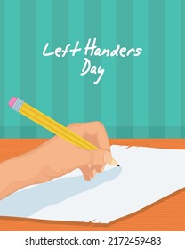 left handers day lettering with hand writing