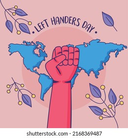 left handers day lettering postcard with fist