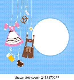 Left Hanging Symbols Oktoberfest Round Frame Pattern Light Blue Pink Brown