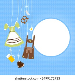 Left Hanging Symbols Oktoberfest Round Frame Pattern Light Blue Green Brown