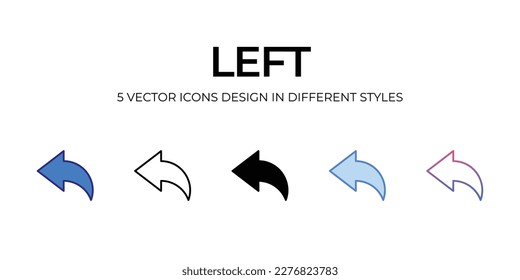 diseño de icono izquierdo en estilo Cinco con estilo de barra editable. Línea, Sólido, Línea plana, Color de tono Duo y Línea de degradado de color. Adecuado para diseño de páginas Web, aplicaciones móviles, UI, UX y GUI.