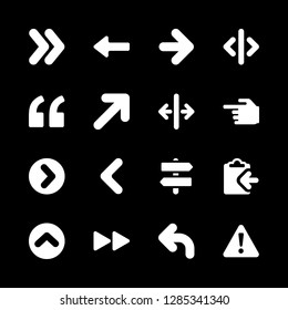 left icons set with two arrows fast forward, hand with forefinger pointing to left and up arrow circular button vector set