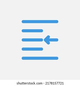 Left indent icon in blue style about text editor, use for website mobile app presentation