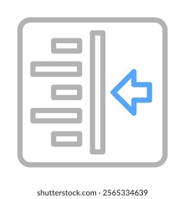 Left indent icon. Concept of text formatting, editing, and alignment.