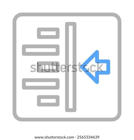 Left indent icon. Concept of text formatting, editing, and alignment.