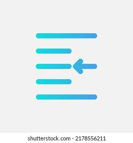 Left indent icon in gradient style about text editor, use for website mobile app presentation