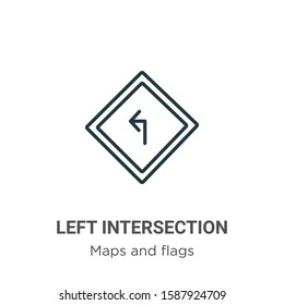 Left intersection outline vector icon. Thin line black left intersection icon, flat vector simple element illustration from editable maps and flags concept isolated on white background