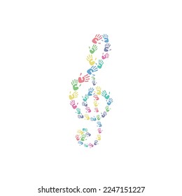 Left key created with colorful handprints. Handprint icons.