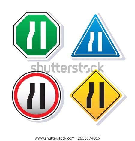 Left lane ends traffic sign symbol for highway street standard safety procedure cartoon illustration vector isolated