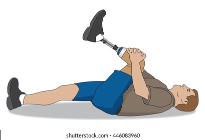 Left leg amputee warming up prior to exercising