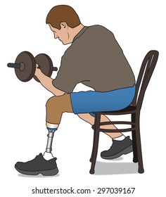 Left leg amputee working out with weight