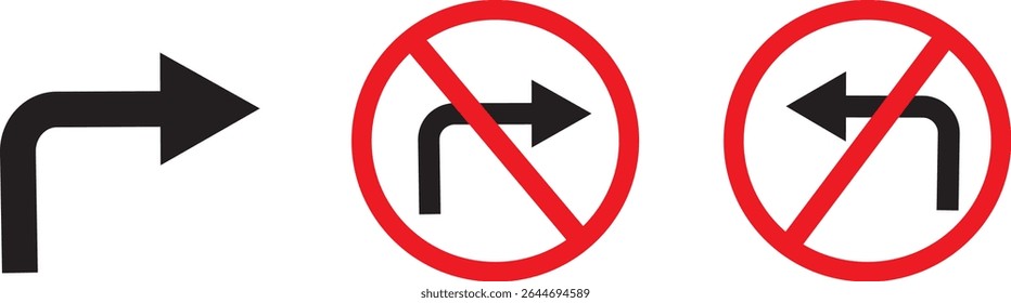 Left and no turn left sign set, traffic sign vector icon design, traffic direction and Road safety, vactor sign background,
