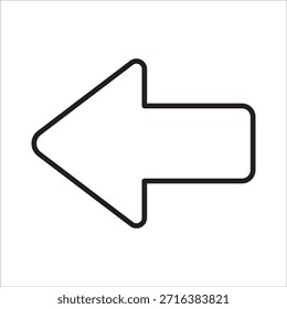 Icono de flecha puntiaguda izquierda. Símbolo de icono de flecha izquierda. Diseño de línea delgada de icono de Vector. Símbolo de atrás y atrás.