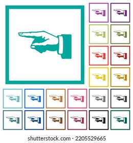 Left pointing hand alternate drawing flat color icons with quadrant frames on white background