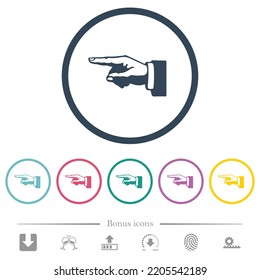 Left pointing hand alternate drawing flat color icons in round outlines. 6 bonus icons included.