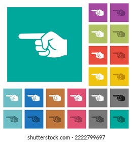 Iconos planos sólidos de varios colores y con la mano hacia la izquierda en los fondos cuadrados simples. Se incluyeron variaciones de iconos blancos y oscuros para efectos de movimiento o activos.