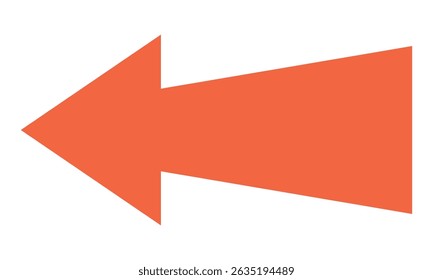 Left red arrow on white background representing bold directional symbol for navigation, pointing left, isolated graphic for infographic, presentation, or web design use.