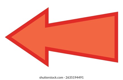 Left red arrow on white background representing bold directional symbol for navigation, pointing left, isolated graphic for infographic, presentation, or web design use.