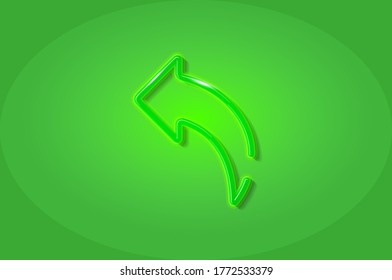 Left reply arrow glowing 3D symbol, card template. Realistic vector illustration. Green background.