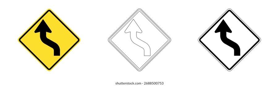 Left reverse curve traffic sign in vector format