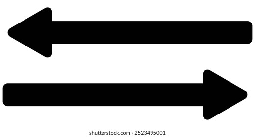 Left and right arrow icon. Black arrow to the left and right vector, isolated on white background. Black large solid long arrow icon sketched as vector symbol.