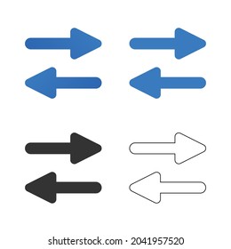 Izquierda: flecha derecha Icono o conjunto de símbolos en diseño de estilo plano para el diseño de sitios web, aplicación, interfaz de usuario, aislado en fondo blanco. Ilustración vectorial EPS 10.