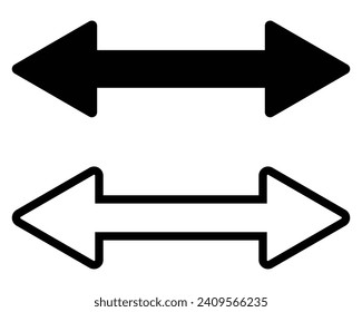 Icono de flecha a la izquierda.Icono de flecha horizontal doble.Iconos de flecha de dos direcciones horizontales.Icono de conjunto de iconos de flecha doble en dos estilos aislados en fondo blanco. 