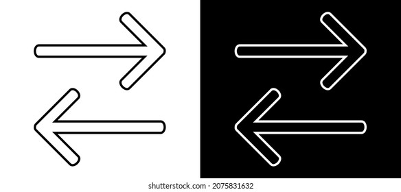 Left right arrow vector icon. Arrow navigation icon sign symbol. Flat design style. Vector icon on white and black background