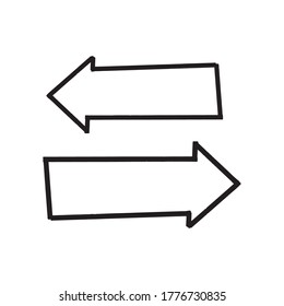 La ilustración dibujada a mano por las flechas izquierda y derecha. Elegir el concepto de dirección.