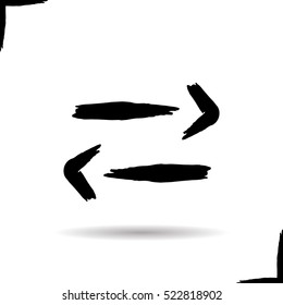 Left and right arrows icon. Drop shadow brush stroke direction symbol. Vector isolated illustration