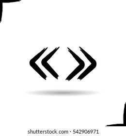 Left and right arrows icon. Drop shadow brush stroke direction symbol. Vector isolated illustration