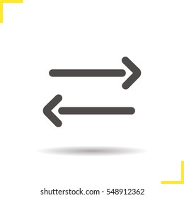 Left and right arrows icon. Drop shadow silhouette symbol. Money exchange. Opposite direction arrows. Vector isolated illustration