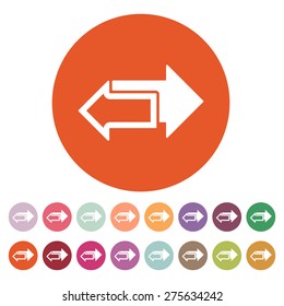 The left and right arrows icon. Arrows symbol. Flat Vector illustration. Button Set