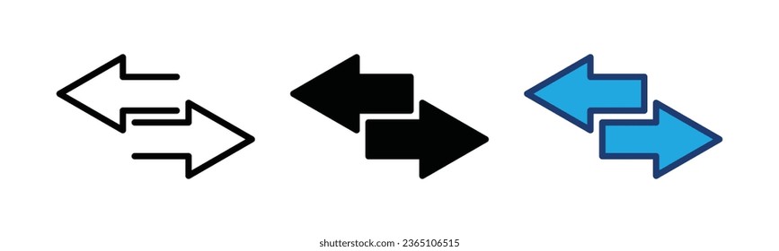 Left right arrows icon vector set. Transfer arrows, two ways, traffic, direction, side arrow thin line and flat icon symbol collection. Editable stroke. Vector illustration	