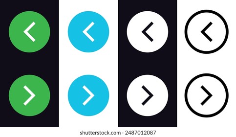 Left, right or back, next icon button sets. Green, Blue, Linear arrows Icons. Vector illustration Concept.