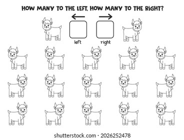 Left or right with black and white goat. Educational game to learn left and right.