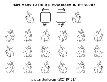 Left or right with black and white rabbit. Educational game to learn left and right.