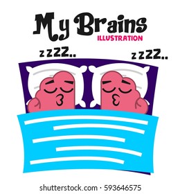 Left and Right brain activity. Brain cartoon character