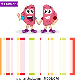 Left and Right brain activity. Brain cartoon character