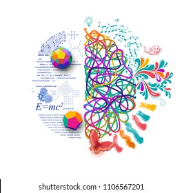 Left and right brain, concept of consciousness, eps10 vector