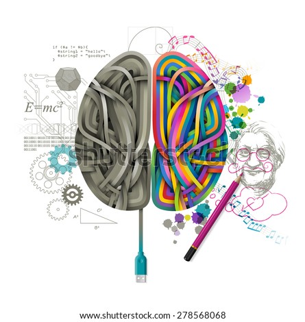 Left and right brain, concept of consciousness, eps10 vector