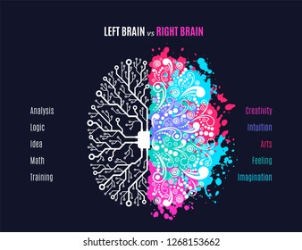 Left and right brain functions concept, analytical vs creativity