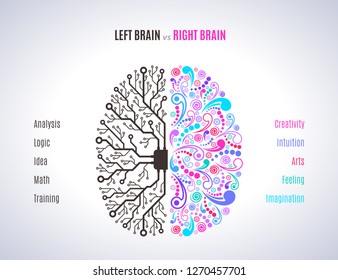 Left and right brain functions concept, analytical vs creativity